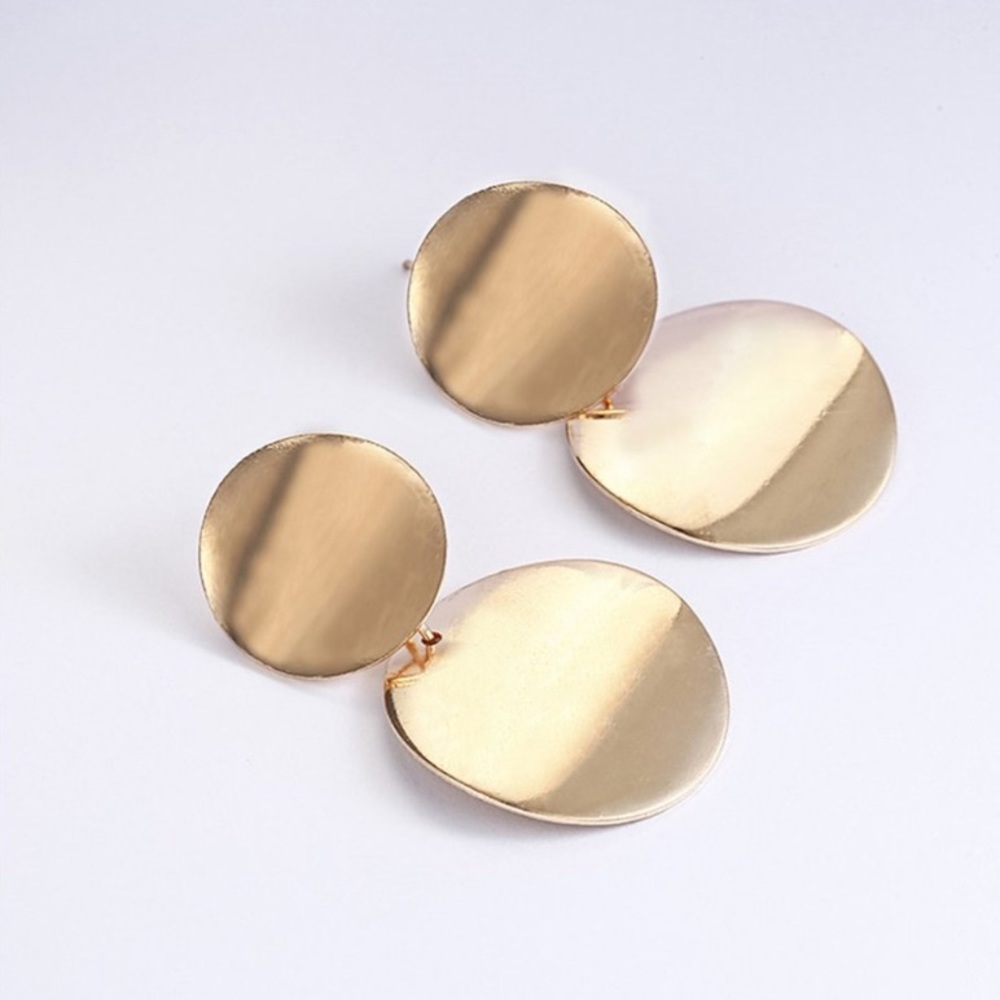 Gold Tone Dangle Disc Earrings - Picture 1 of 4